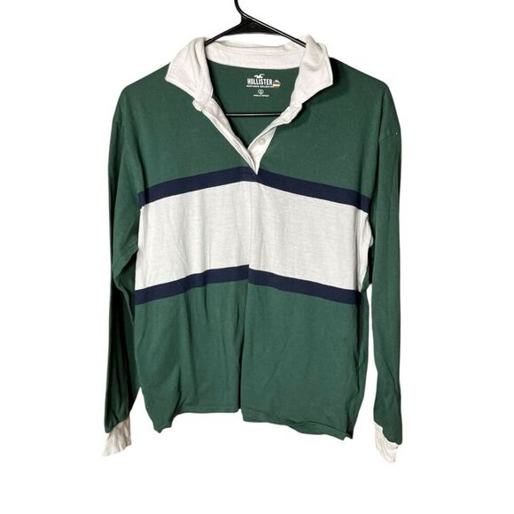 Hollister Green And White long Sleeve Polo Shirt Size S - Picture 1 of 5